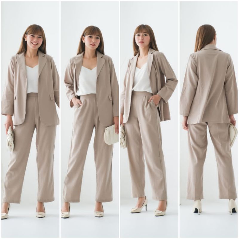 ❣️ SPECIAL PRICE ♡ PREMIUM ♡ ORIGINAL ! FRANSISCA OFFICE 2 IN 1 SET PLAIN LONG SLEEVE BLAZER WITH LONG  PANTS / SETELAN KANTOR , OUTER &amp; CELANA PANJANG ( HIJAB FRIENDLY )