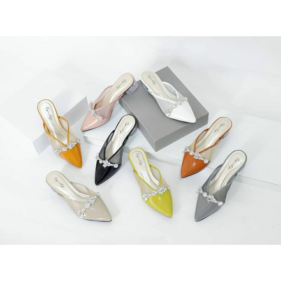 sandal hak kaca 4cm INFINITY JN_109 / Sepatu Heels Mules Elegant