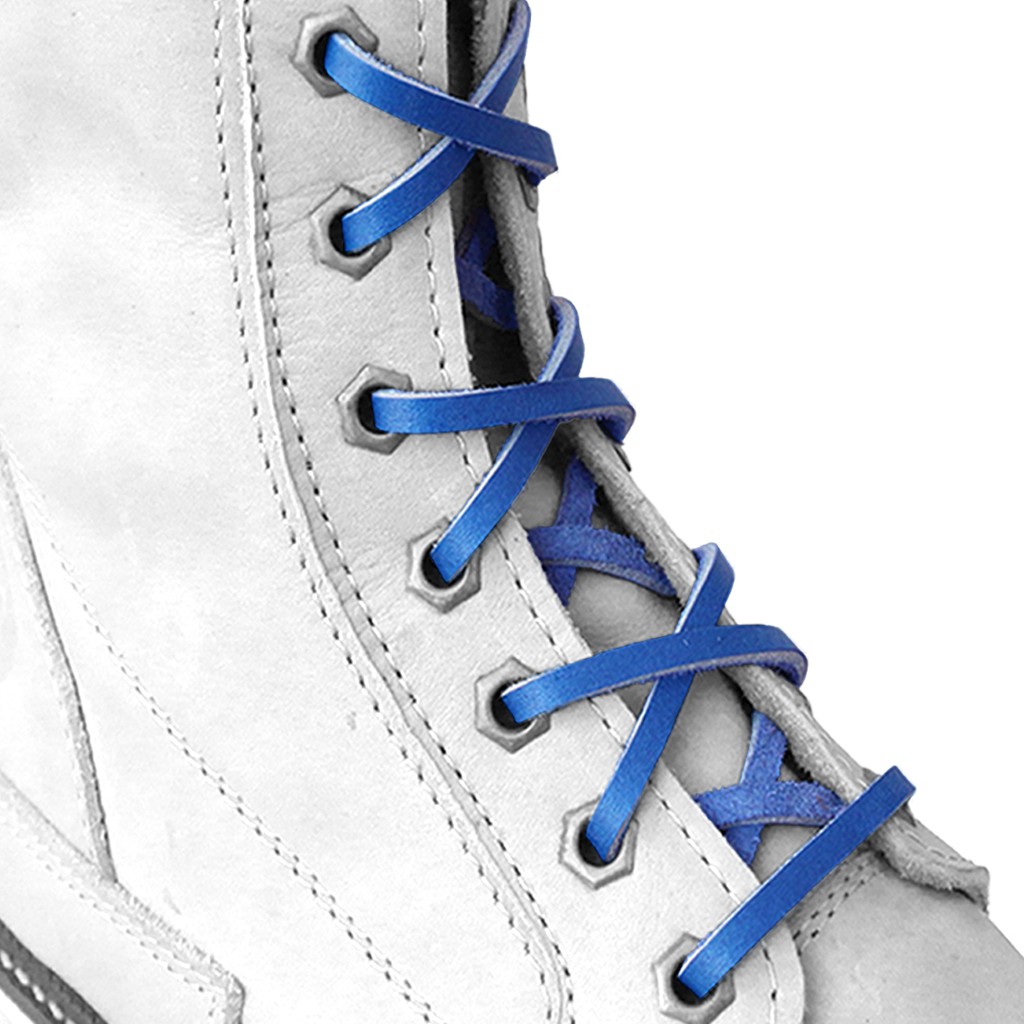 MR Shoelaces LR02 Blue (Biru) - Tali Sepatu Kulit 60cm 80cm 100cm 120cm 150cm - Premium Leather Shoelace