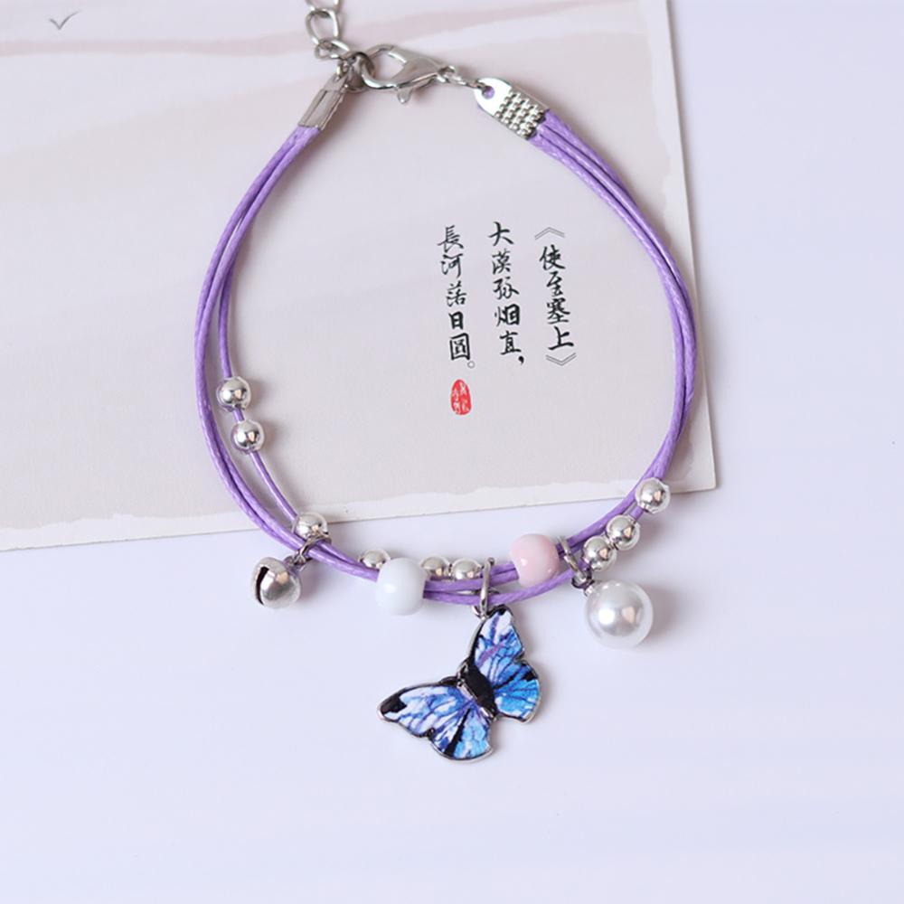 Timekey Gelang Tangan Rantai Banyak Lapis Aksen Kupu-Kupu Untuk Wanita D3I8