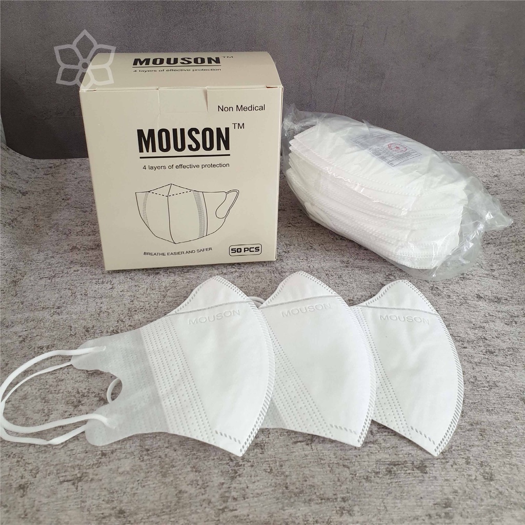 MASKER 4 PLY DUCKBILL MOUSON EMBOSS GARIS ISI 50pcs PUTIH, HITAM, ABU, MIX WARNA, ANAK READY