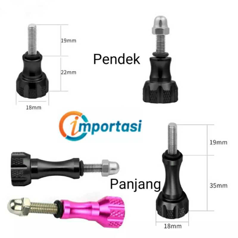 Alumunium Thumb Screw Baut Mounting Gopro Insta360 One X2 RS DJI Action 2 Baut Panjang Pendek