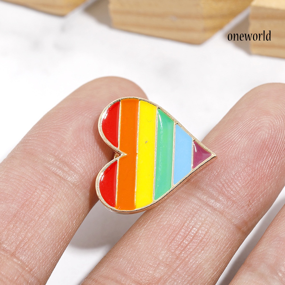 OW@ Cute Rainbow Heart Enamel Brooch Pin Gay Pride Metal Badge Hat Collar Jewelry