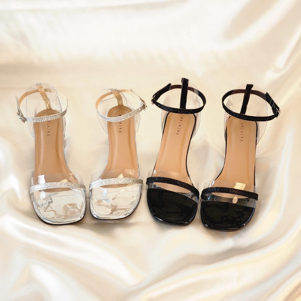 Arlaine- Shella High Heels Wanita / Heels Kaca / Sandal Heels Wanita / Heels 5cm / Heels Pesta / Heels Tali  (Silver)