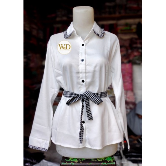 Blouse Wanita Kemeja Polos Putih Hitam Cewek Atasan Casual Moscrepe 097-5