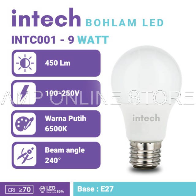 AMP ONLINE STORE - Intech Lampu Bohlam LED 9 Watt - Lampu LED Murah Intech - LED 9W