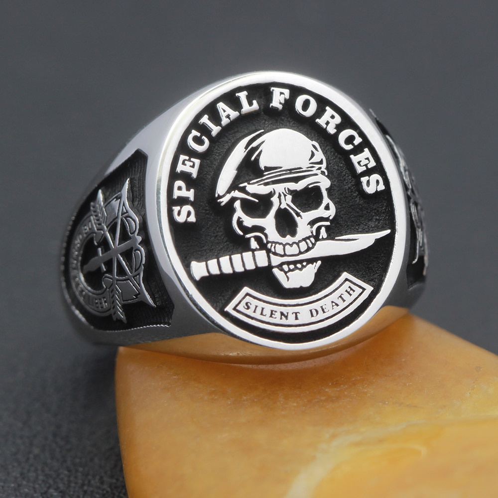 Army Special Forces Green Berets Skull Ring 925 Silver Ring