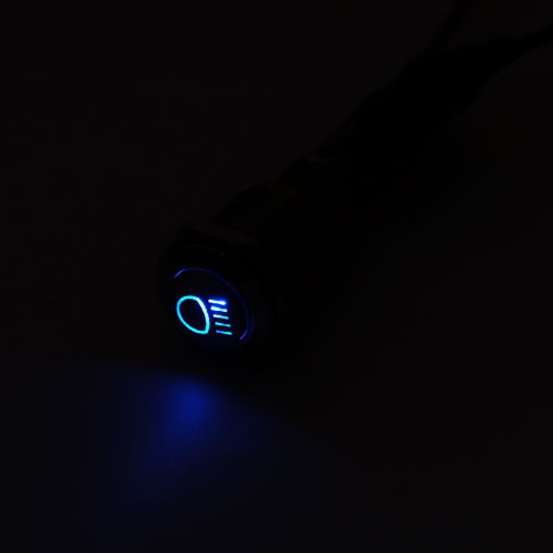 Saklar Push On Off Nikel 16 mm (Logo Lampu) Blue