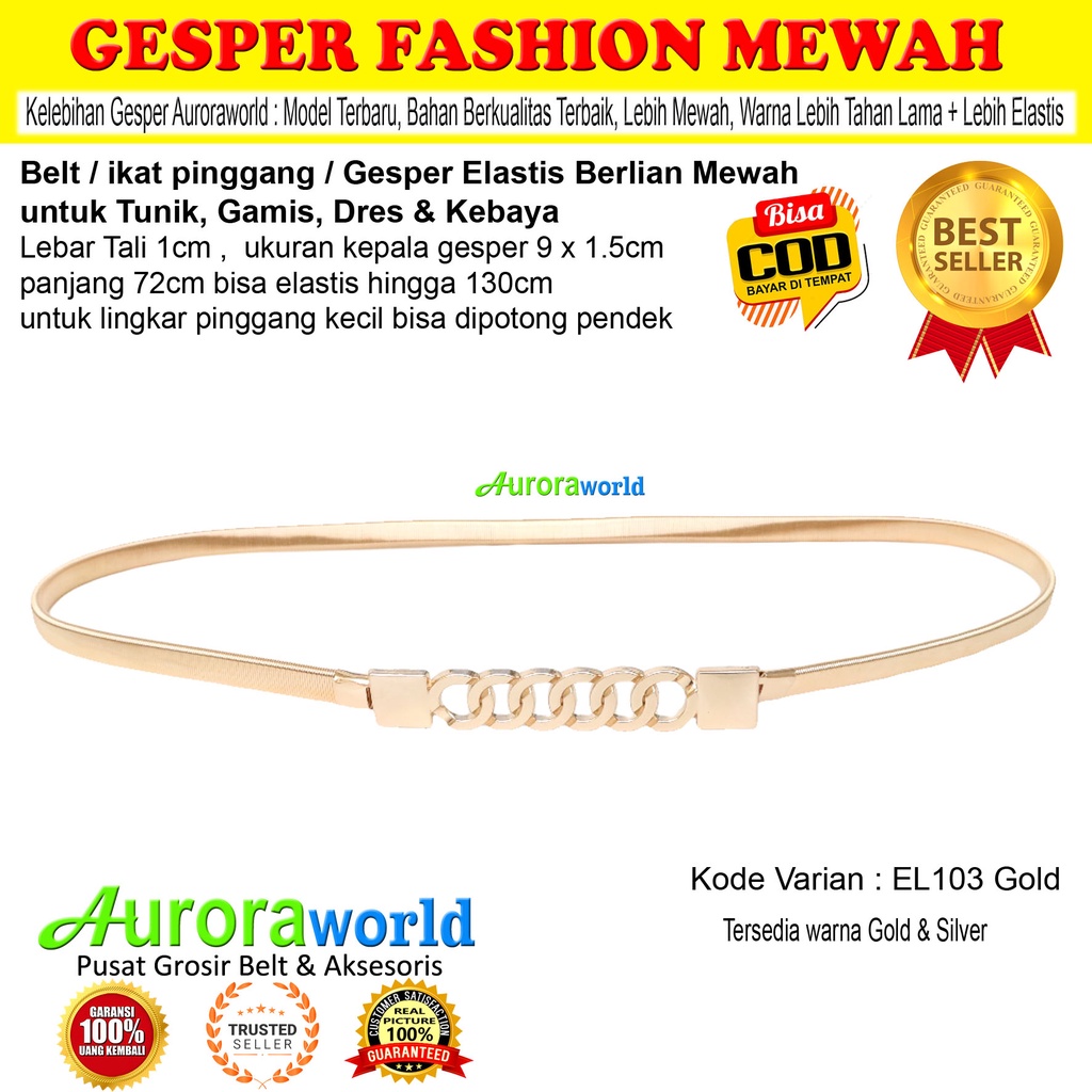 Auroraworld belt elastis gesper wanita elastis ikat pinggang wanita Fashion cewek terbaru bisa COD