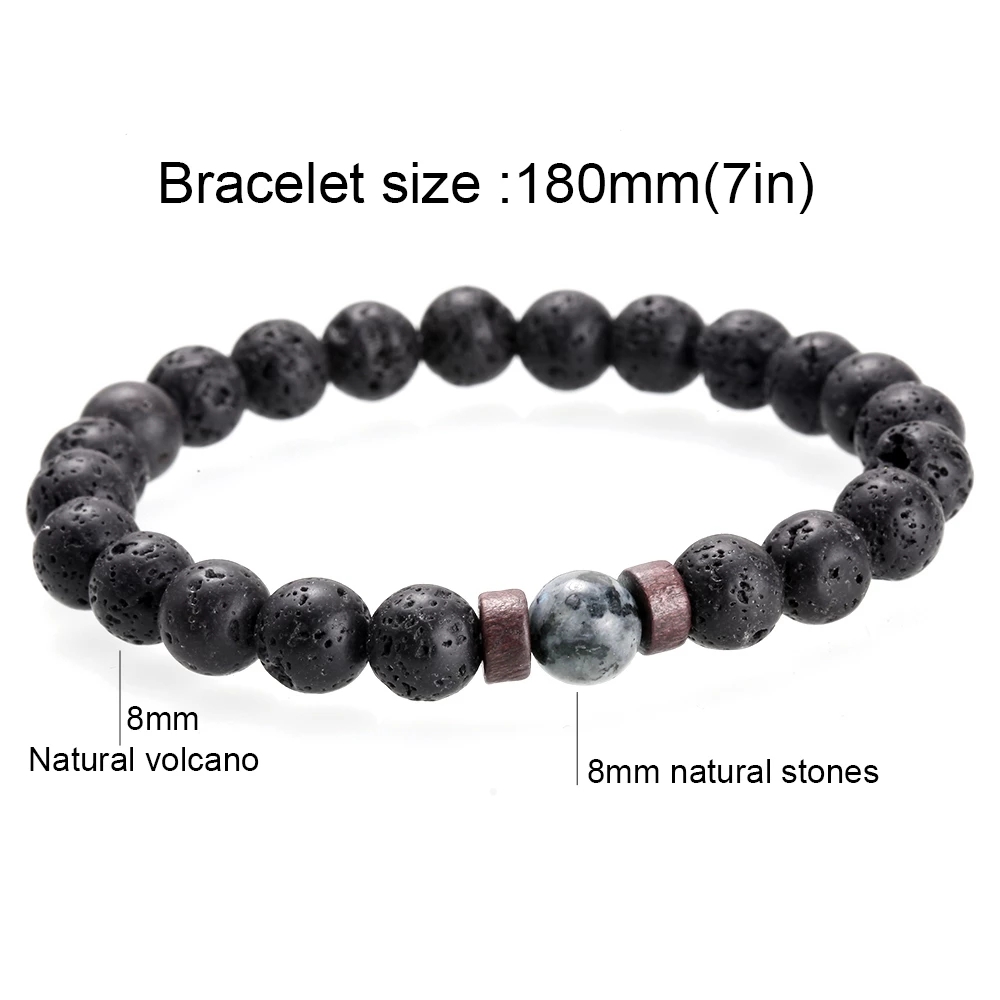 Gelang Tangan Unisex Dewasa Manik Batu Vulkanik Chakra Pereda Stres Adjustable Gaya Tibet Buddha