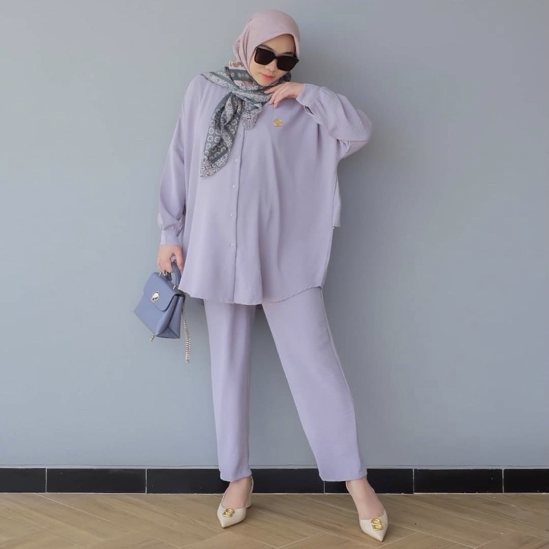 DYN  Basic Anara set Part 6- One Set Atasan + Celana Crinkles-Grey