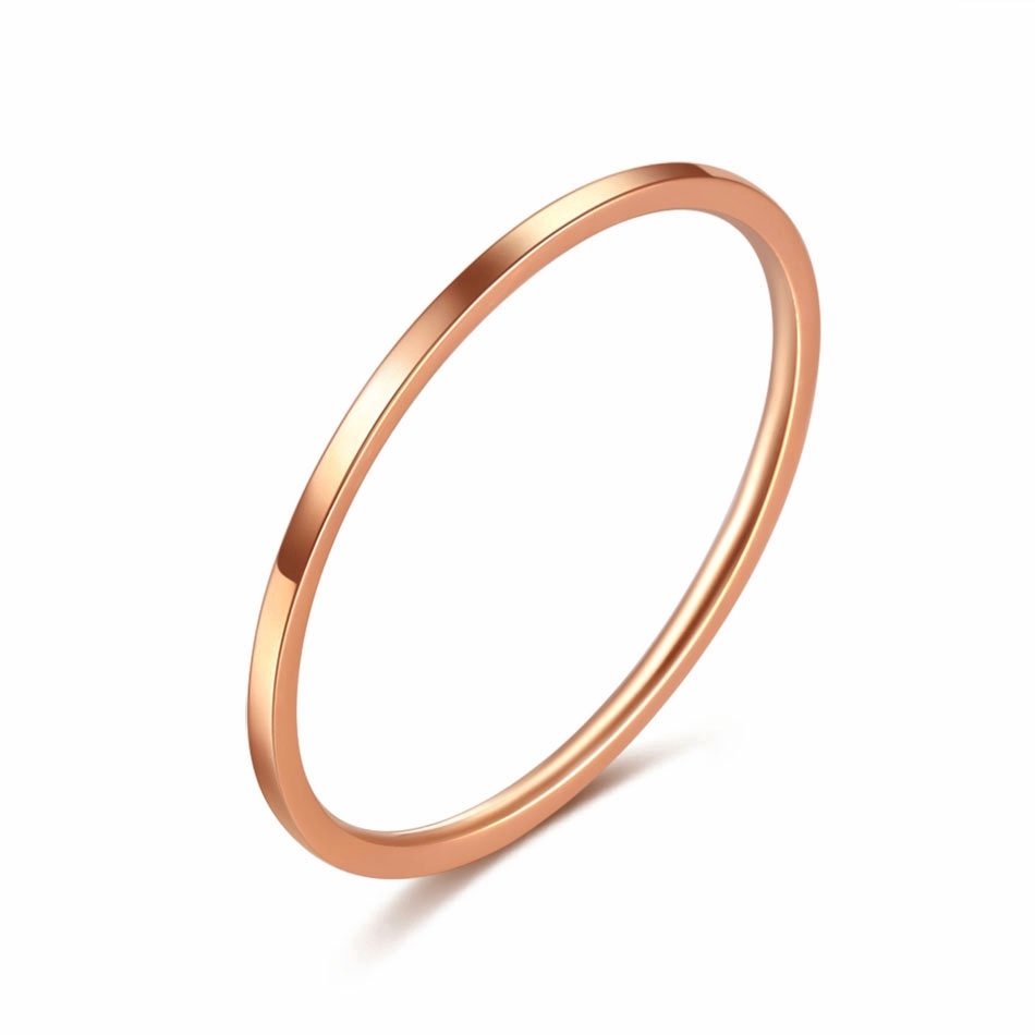 1pcs Cincin Bahan Titanium Steel Warna Rose Gold/Silver Ukuran 1mm Gaya Minimalis Anti Alergi Untuk Wanita