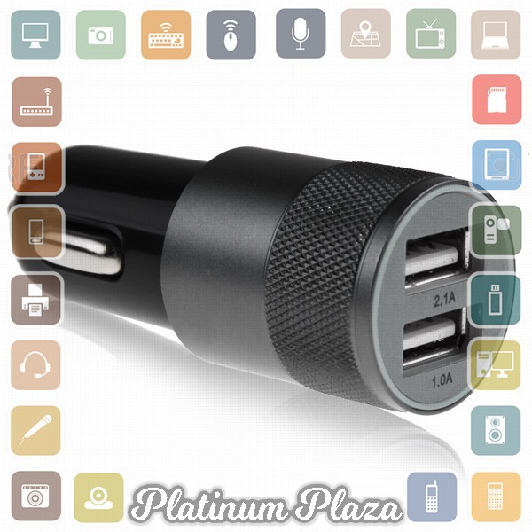 Fashion Dual USB Car Charger 2.1A - FM-001 - Black`7ED5NH-