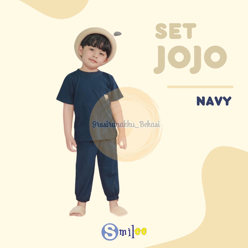 Setelan Anak Unisex Smilee Jojo  Warna Navy Size 1-5Thn