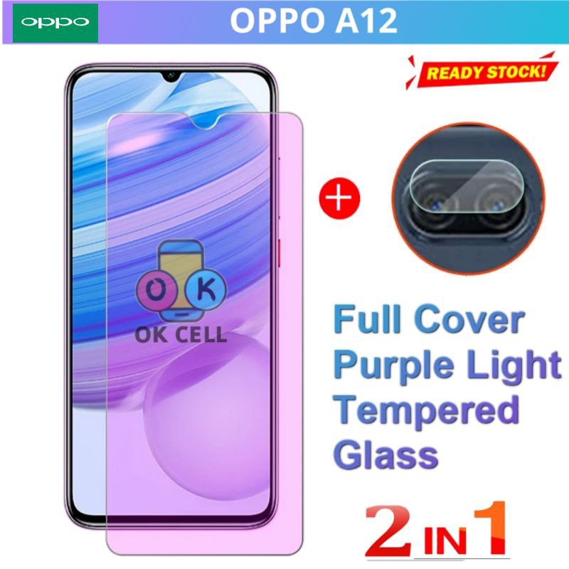 2in1- Tempered Glass TG Anti Gores Blue Light Radiasi Oppo A12 TG Layar Kamera Screen Protector