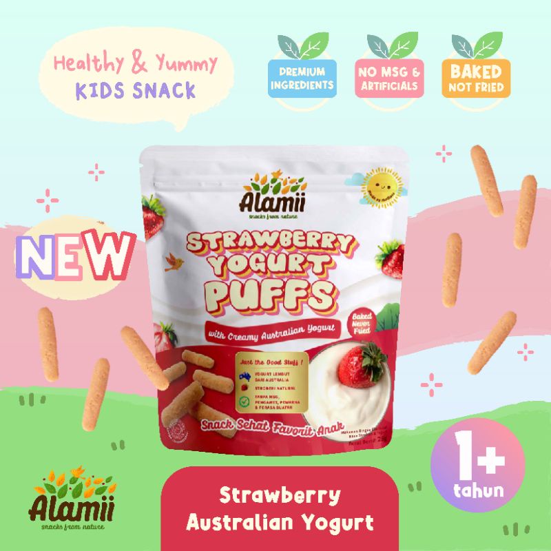 Alamii Natural Puffs 25 gr 30 gr / Snack MPASI Baby Anak / Rasa Peanuts Butter Keju Strawberry Yogurt Golden Veggie