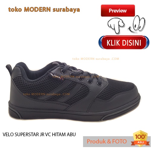 Sepatu anak sekolah sneakers tali VELO SUPERSTAR JR VC HITAM ABU