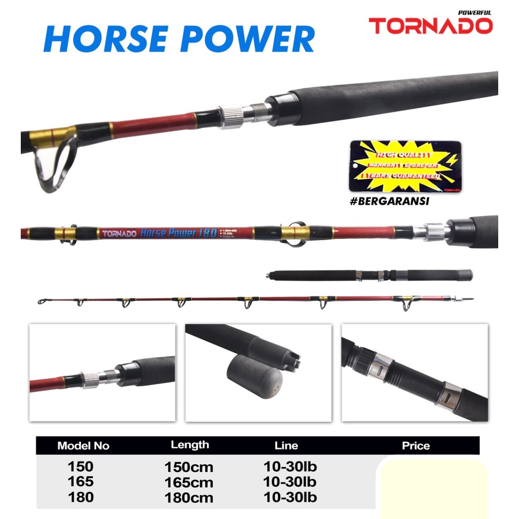 Joran Pancing TORNADO Horse Power Throlling 30lb Drat Troling Rod Stik Tongkat Alat Pancing Pancinga