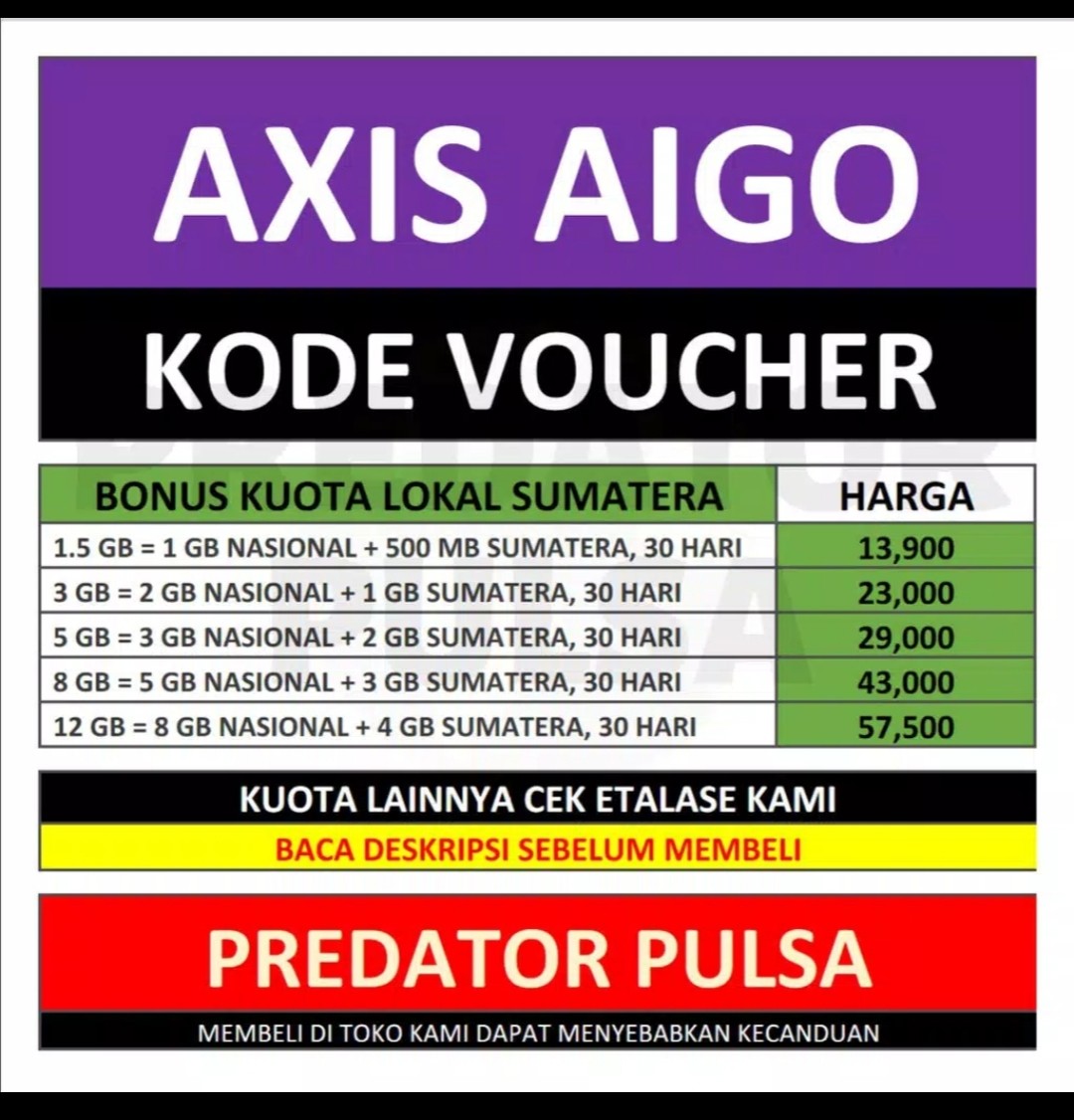 Vax 1s Kuota Axis Aigo Sumatera 12gb 8gb 5gb 3gb 1 5gb Predator Pulsa Shopee Indonesia