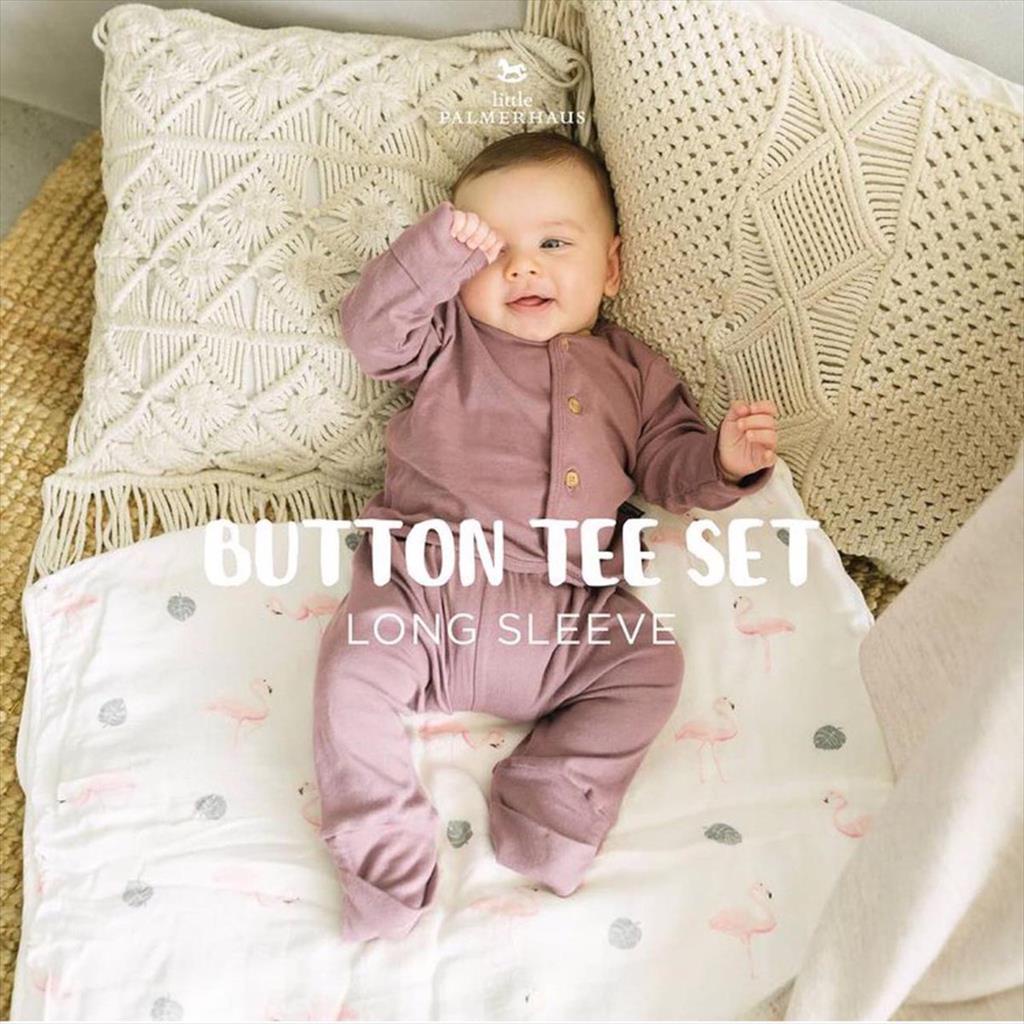 Mauve Rose Little Palmerhaus Button Tee Long Sleeve Baju Bayi