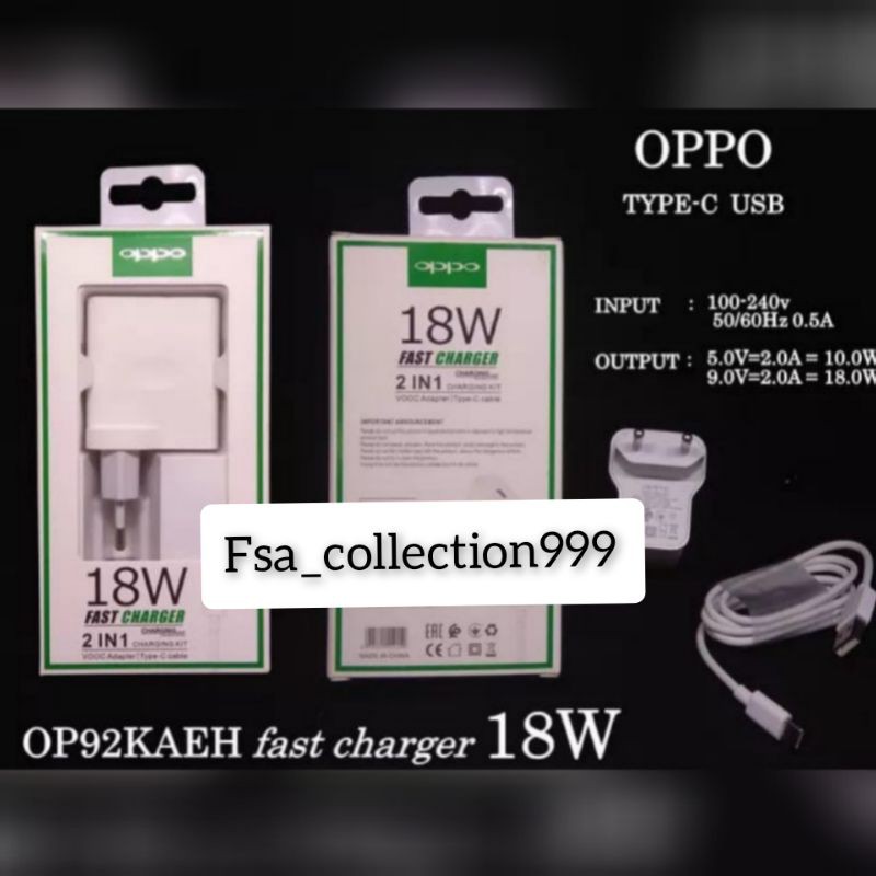 Charger OPPO Fast Charging A33/A33/A52/A92/RENO 4 Charger OPPO VOOC Type-C 18W