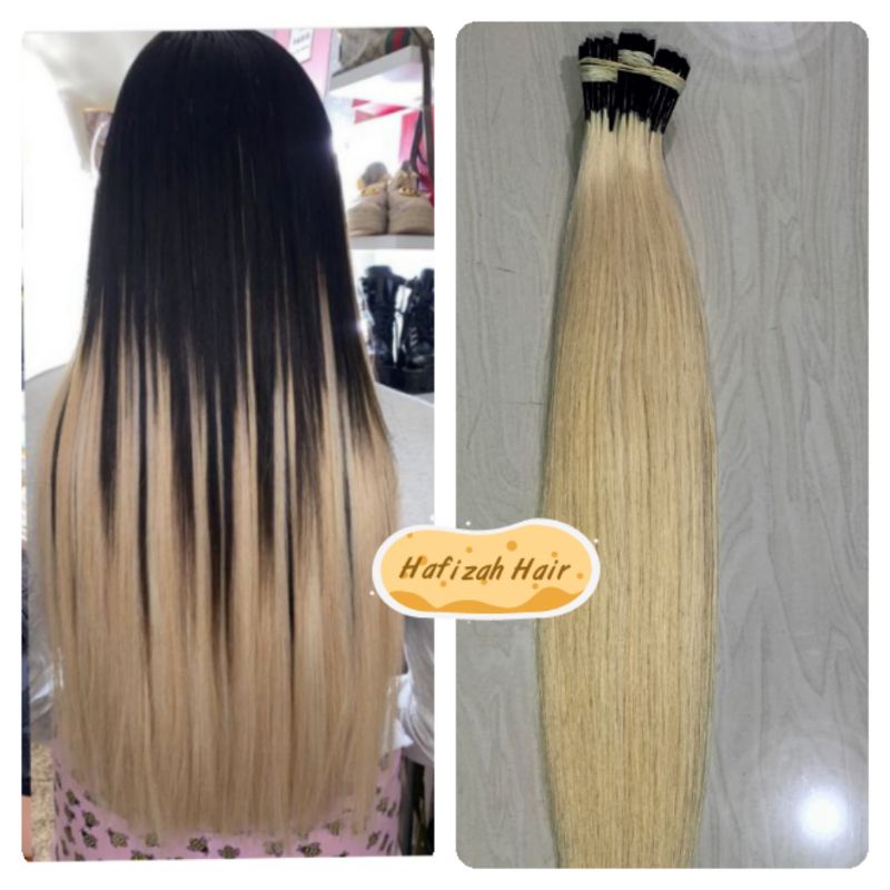 HAIR EXTENSION RAMBUT SAMBUNG ASLI BLONDE 60CM 20 HELAI - 100 HELAI