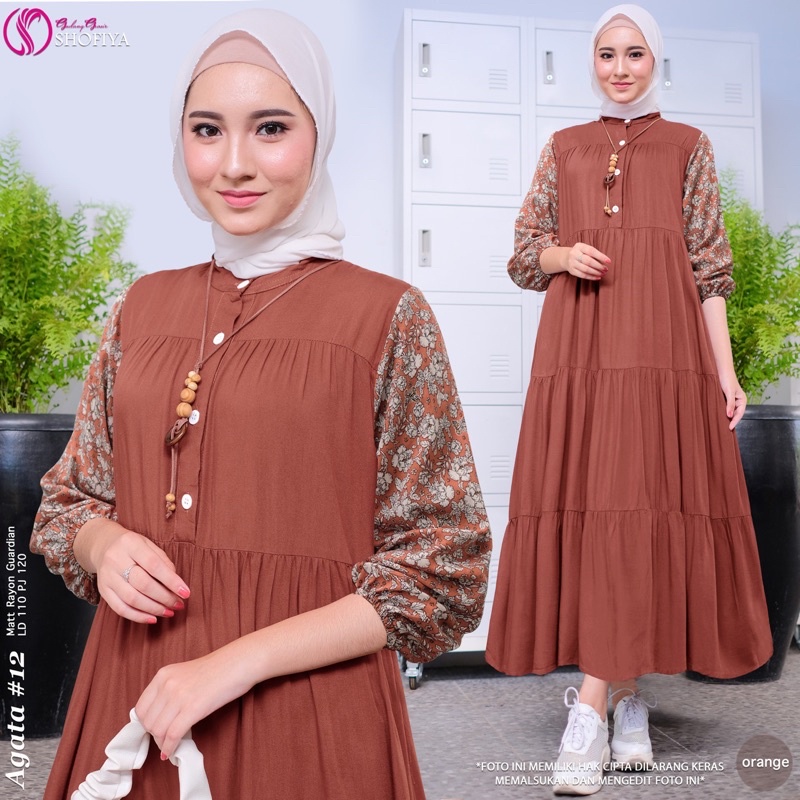 [VICAN] DASIMA #2 AGATA #11 #12 SERIES MIDI HOMEY DRESS GAMIS PAKAIAN WANITA FASHION BUSANA MUSLIM MODERN TERBARU SUPER BEST SELLER ORIGINAL GGS BY SHOFIYA-Agata 12 - Orange