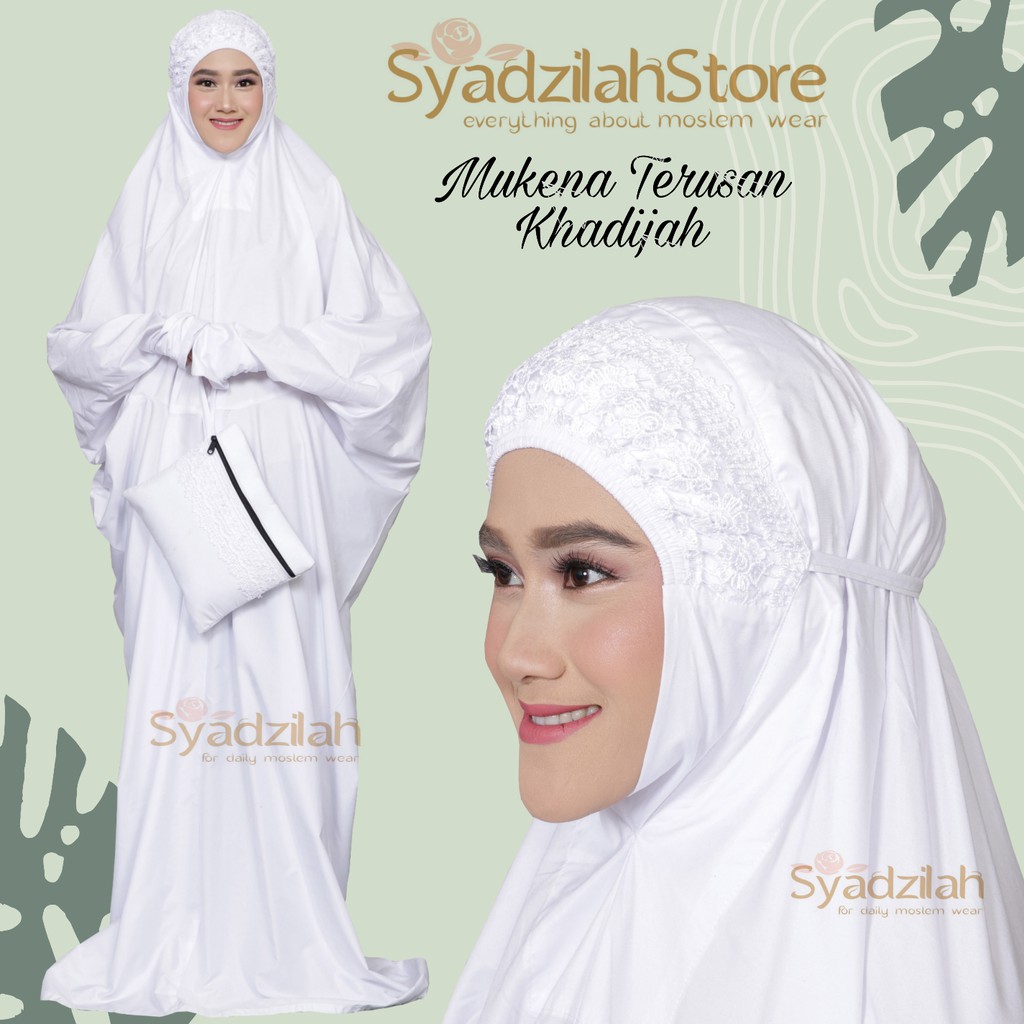 SYADZILAH - Mukena Terusan Putih Polos Renda Khadijah Katun Mikro