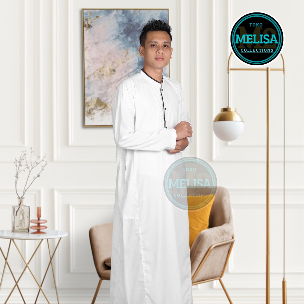 jubah pria gamis pria dewasa lengan panjang warna putih bahan toyobo ukuran M L XL