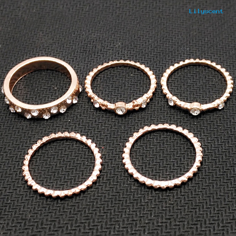 5pcs / Set Perhiasan Cincin Knuckle Midi Gaya Vintage Bohemian Aksen Manik-Manik Berlian Imitasi