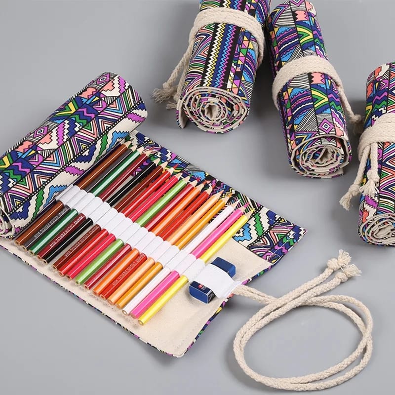 ITSHOPING - Tempat Pensil Make Up Kekinian Trendy Model Gulung Lipat Dengan Tali Ikat / Pouch Pensil