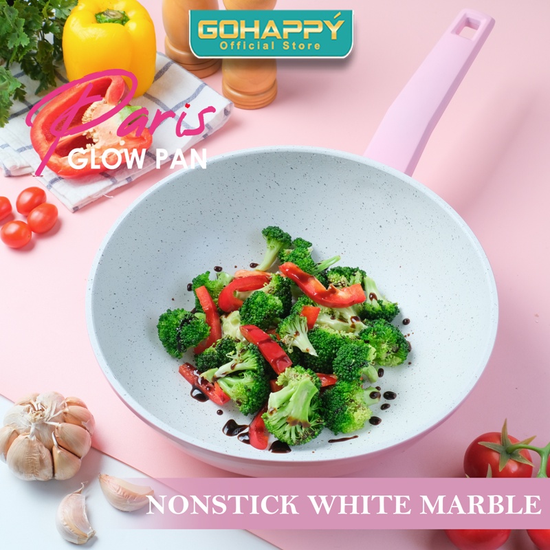 Panci PARIS STIR WOK PAN Bestseller - Wajan glowpan Marble diatas teflon - GOHAPPY GHP10