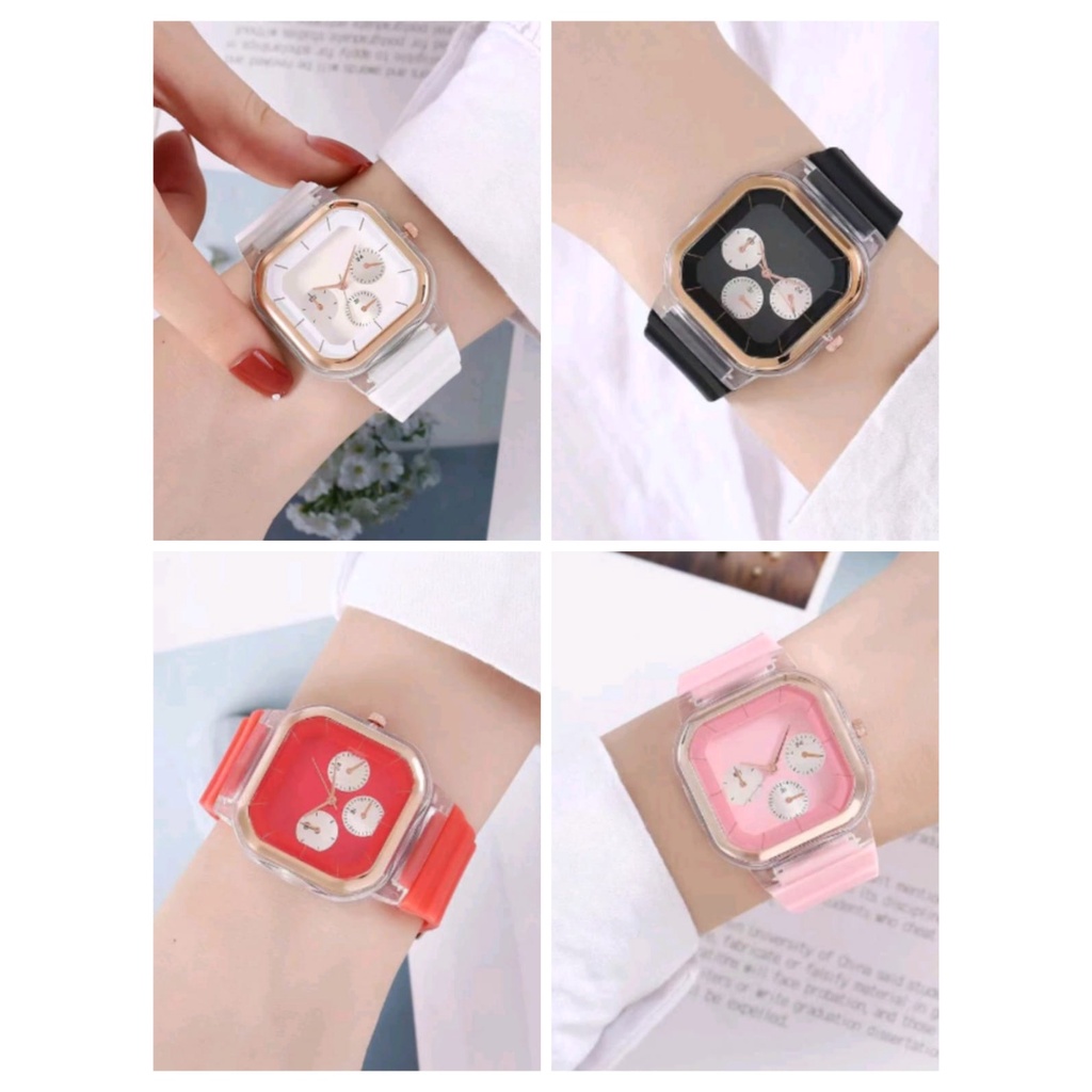 Jam Tangan Rubber Wanita Dial Kotak Analog Korean Style Fashion (010R)
