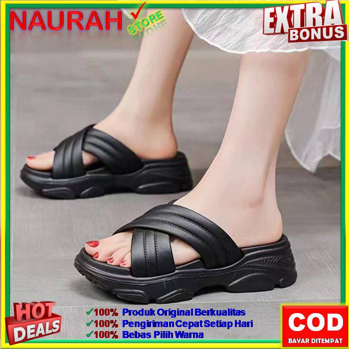 Sandal Slop Wanita Balance 2201 K6 Sendal Wedges Tali Silang Sol Tebal Import 100% Original Rubber Jelly Kekinian Anti Slip Empuk Nyaman Awet Sol