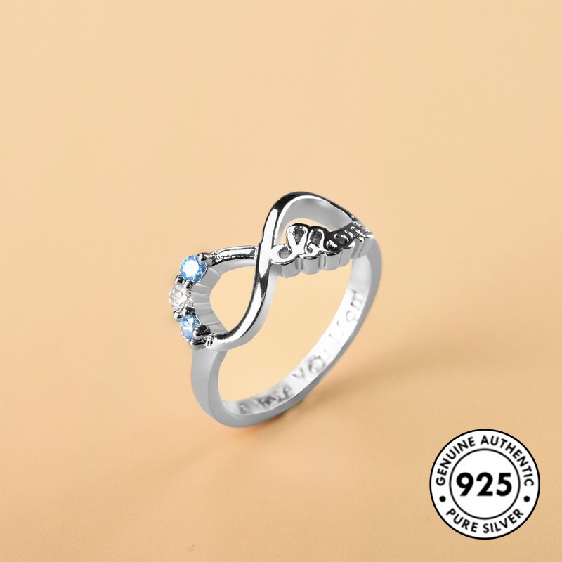 Cincin Desain Angka Mom Aksen Berlian Bahan S925 Silver