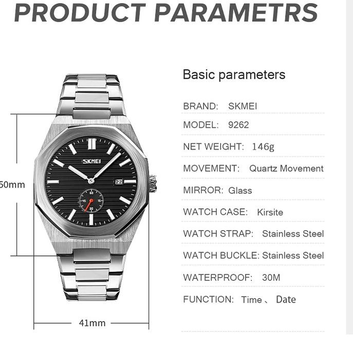Jam Tangan Pria SKMEI 9262 Analog Date Jam Tangan Stainless Steel Analog Original SKMEI • AMT.08407