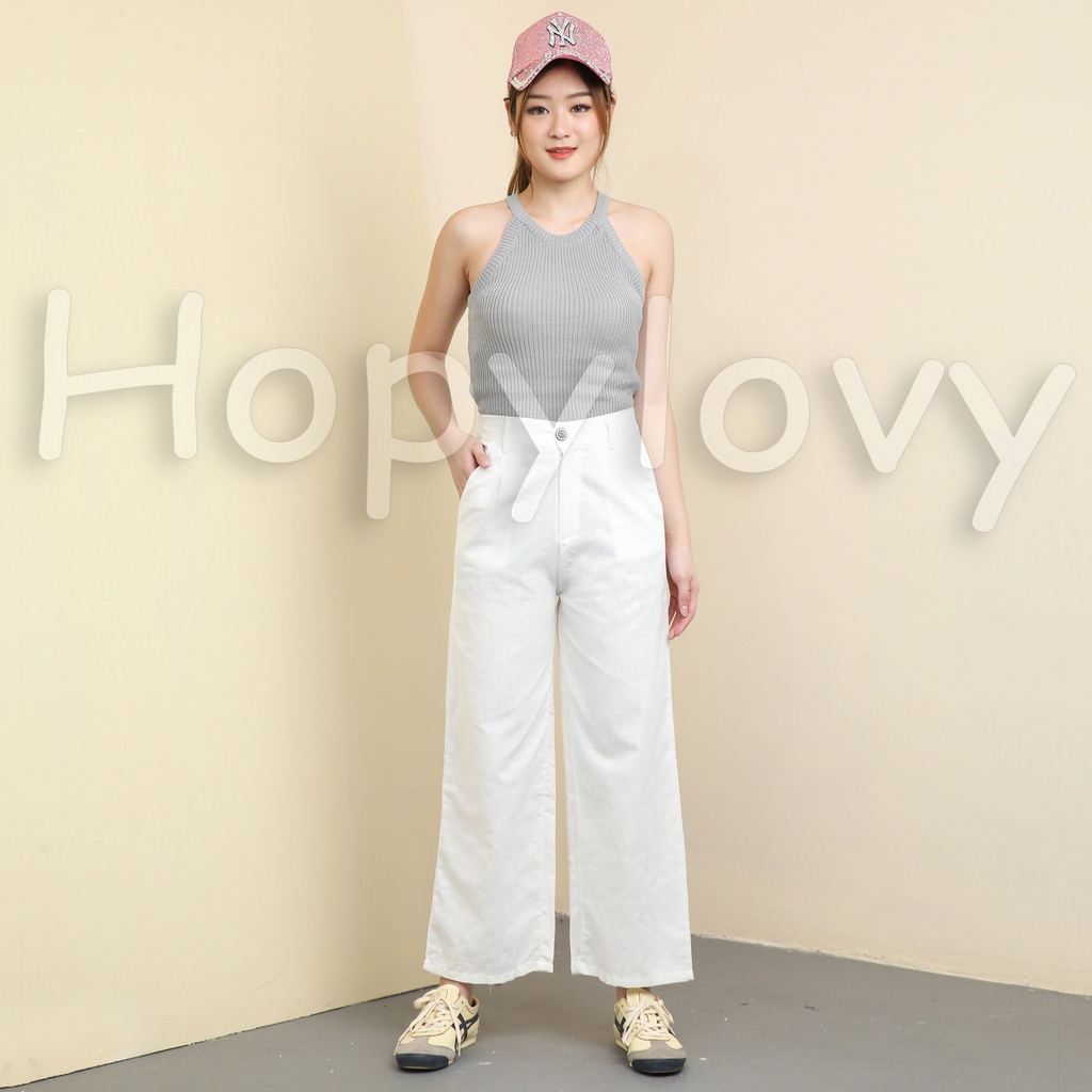 HOPYLOVY Celana Kulot High Waist Wanita Katun Linen Charliva