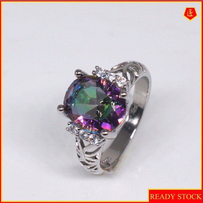 [Ready Stock]Personalized 925 Silver Rainbow Gemstone Ring