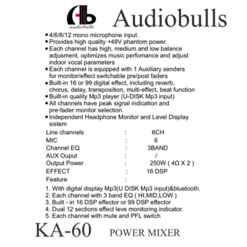 PROMO HARGA MURAH  Power Audio Mixer AB AUDIOBULLS KA-60 MIXER PREMIUM QUALITU ORIGINAL