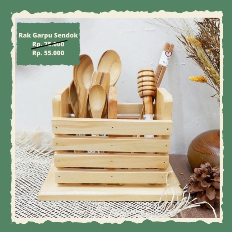 Rak Garpu Sendok Kayu / Tempat Sendok Garpu Kayu / Rak Organizer Meja Makan
