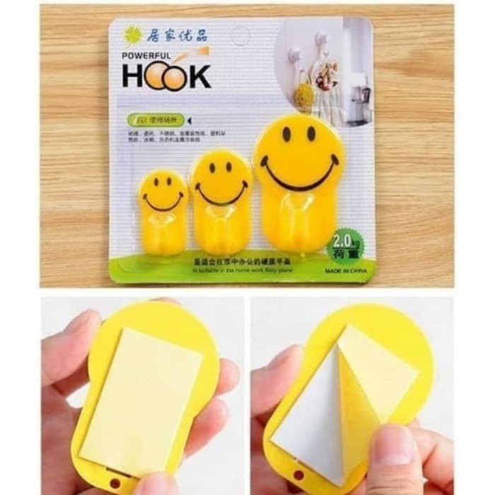 POWERFUL HOOK MOTIF SMILE ISI 3 / HOOK TEMPEL SMILE / GANTUNGAN TEMPEL