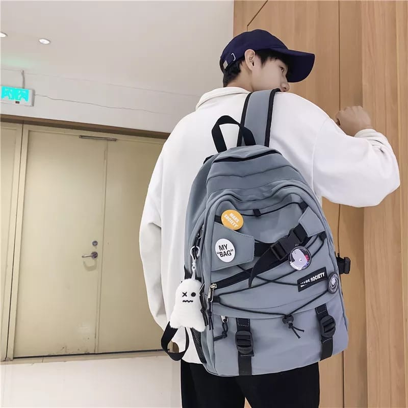 Tas Ransel Backpack Pria Wanita Tas Sekolah Cowok Tas Punggung Fashion Bahan Kanvas ala Korea