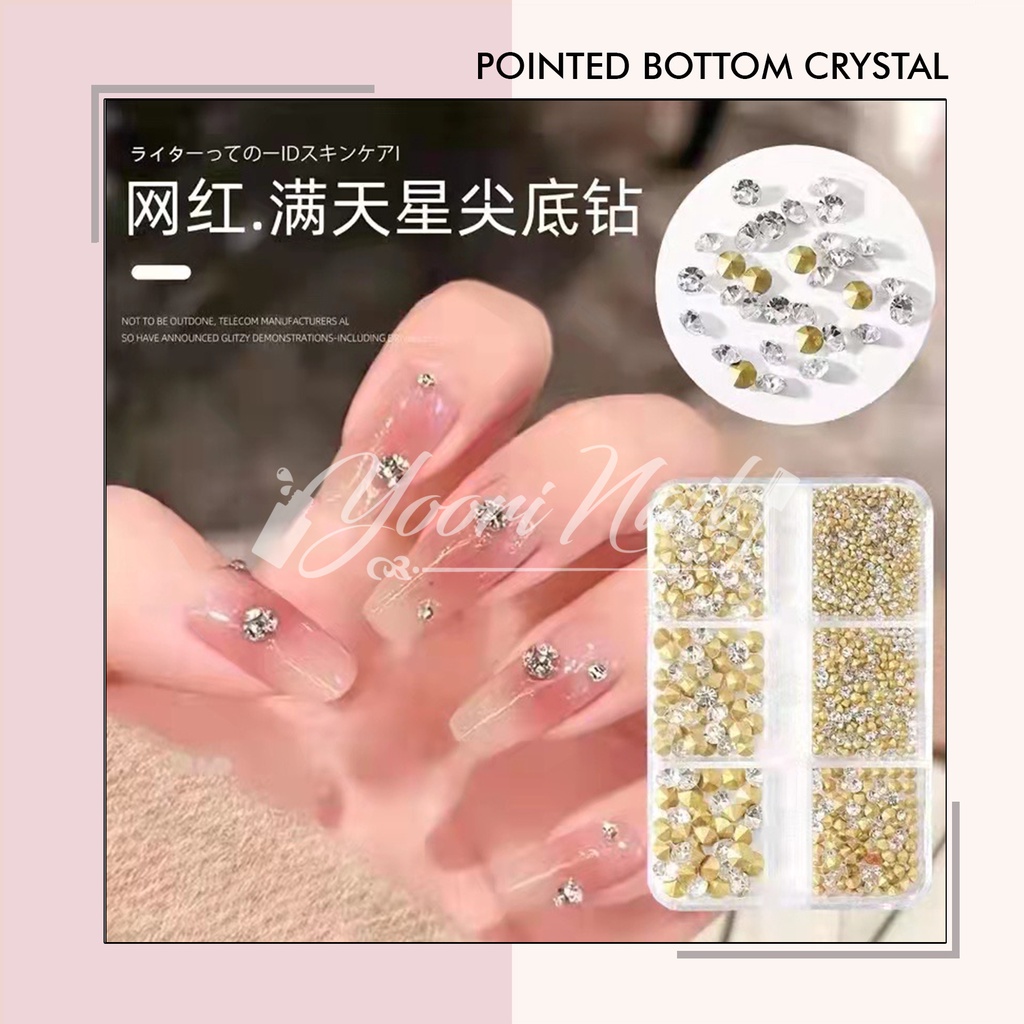 Pointed bottom crystal diamond nail art box 6 size ab clear rhinestones nailart kuku