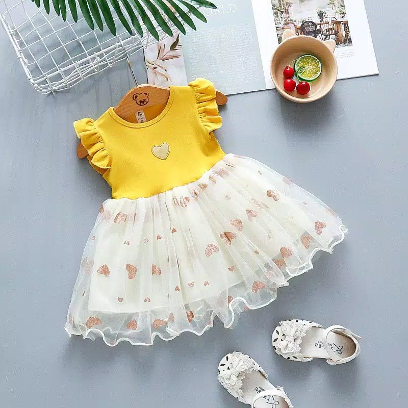 gos  DRESS IMPORT MORE HEARTS 823 EBV Baju Dress Anak Perempuan Import