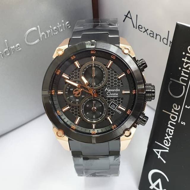 JAM TANGAN PRIA ALEXANDRE CHRISTIE AC 6490 ROSEGOLD BLACK ORIGINAL