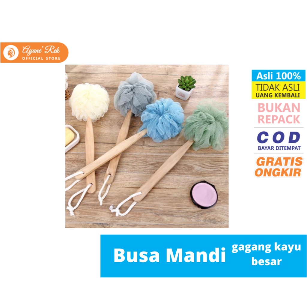 (PROMO) Busa Mandi Gagang Kayu  / spons mandi / shower puff