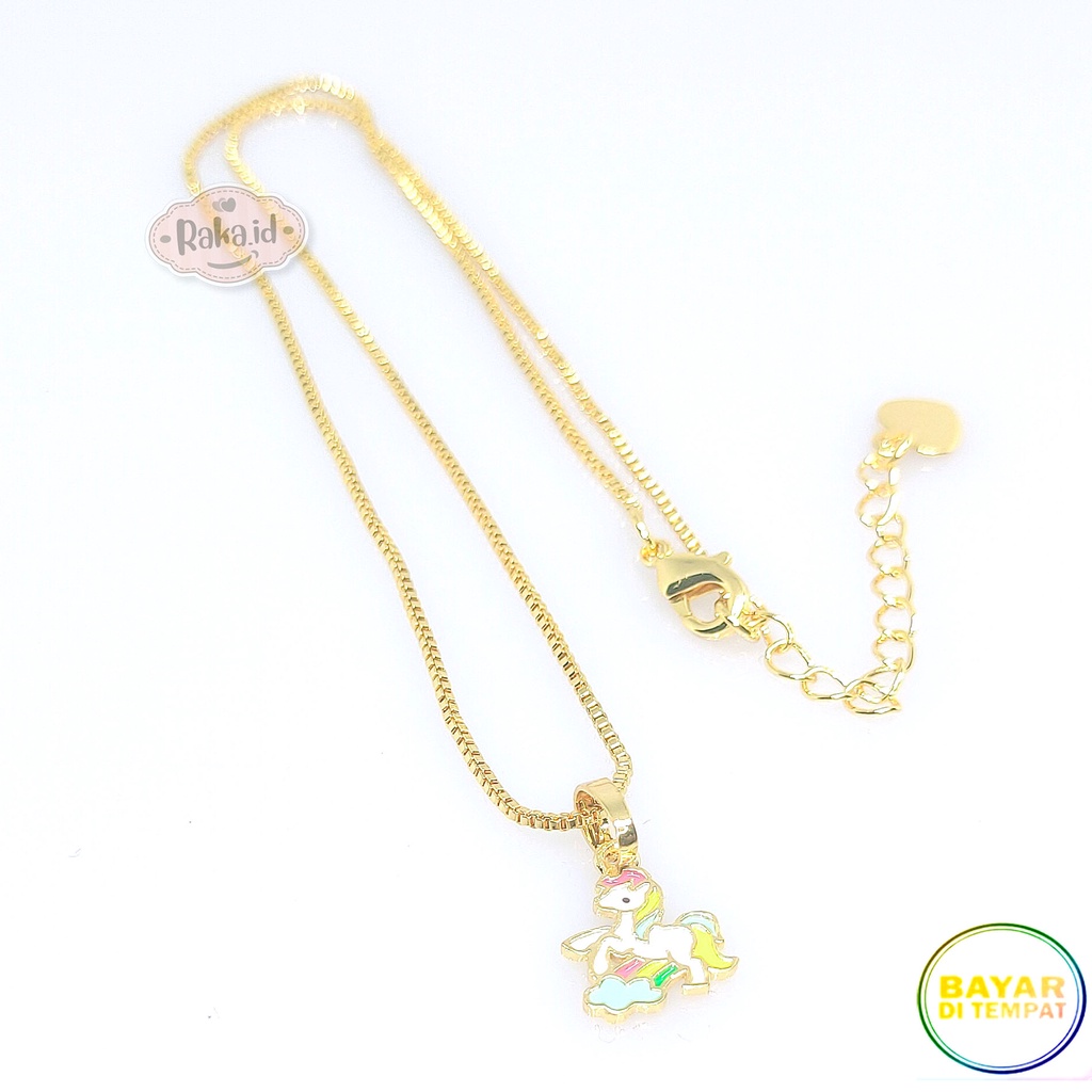 Kalung Anak Unicorn Kuda Poni Pelangi Perhiasan Cantik Anak Lapis Emas 18k 763