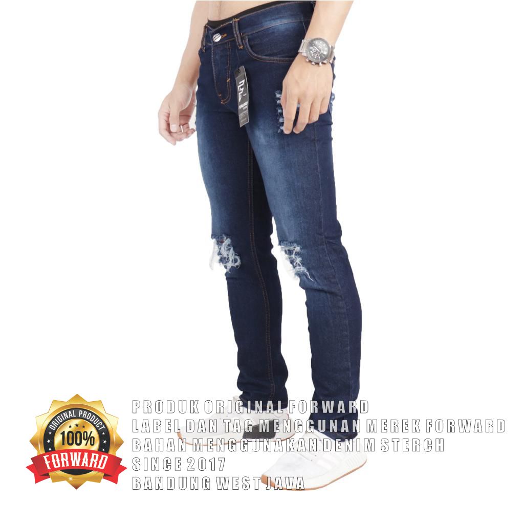 Celana jeans denim pria ripped destroy sobek forward