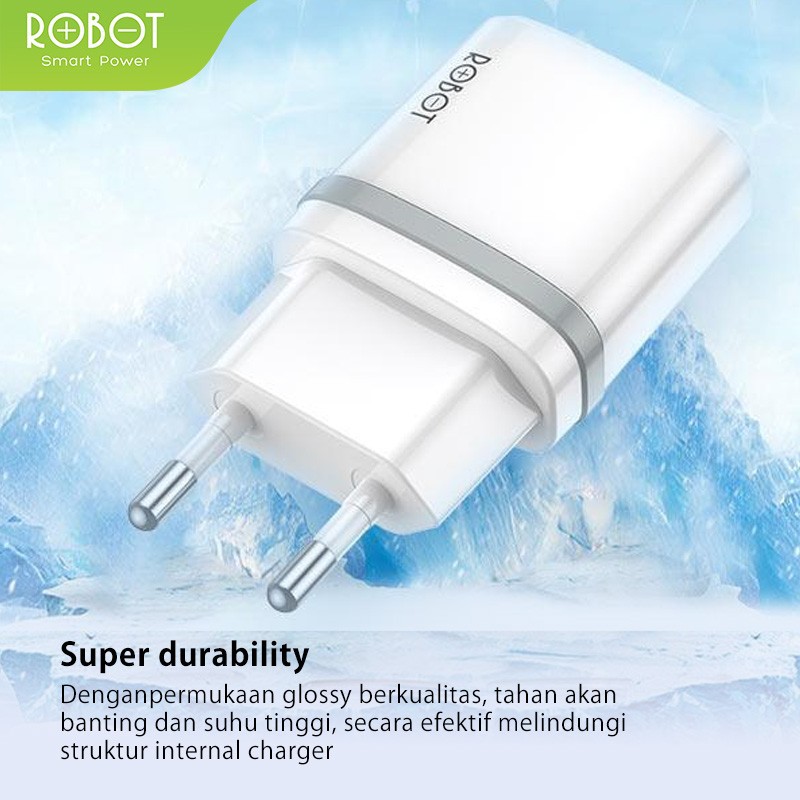 Robot RT-K9 Adaptor Charger 12W Dual USB Output 2.1A + Micro USB Data Cable