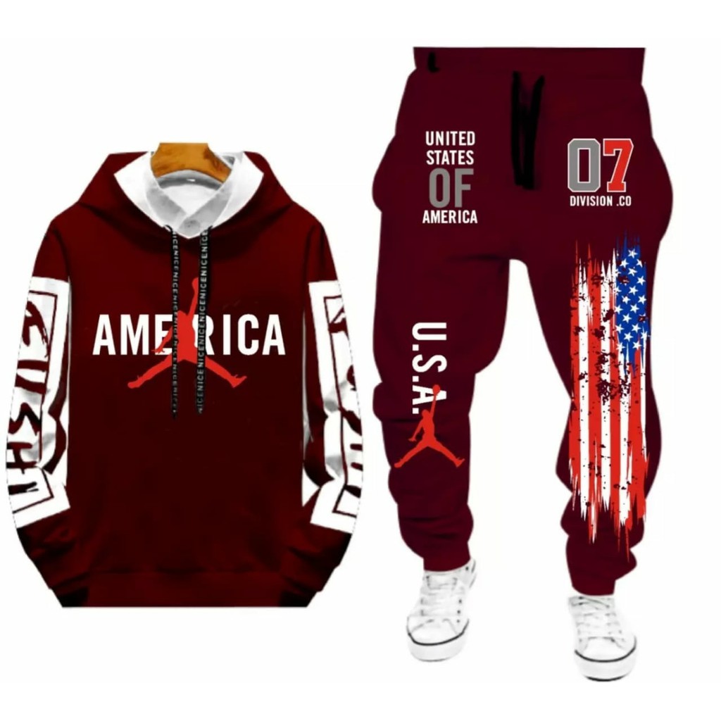 BISA COD // ARPIOS SHOP // STELAN AMERICA - SETELAN KEREN SATU SET ( HOODIE + JOGGER ) MODEL TERBARU